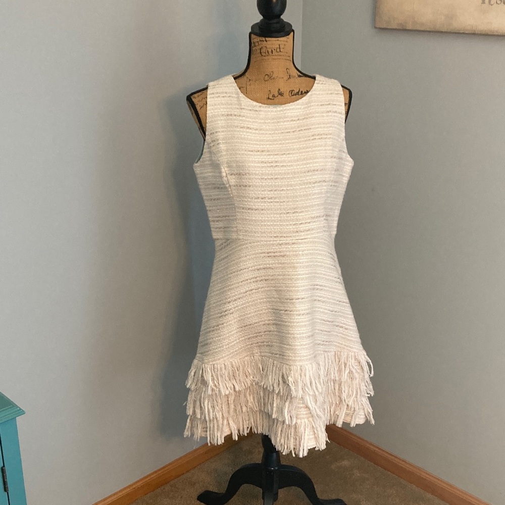 STS Cream Fringe Mini Dress Women Size 10